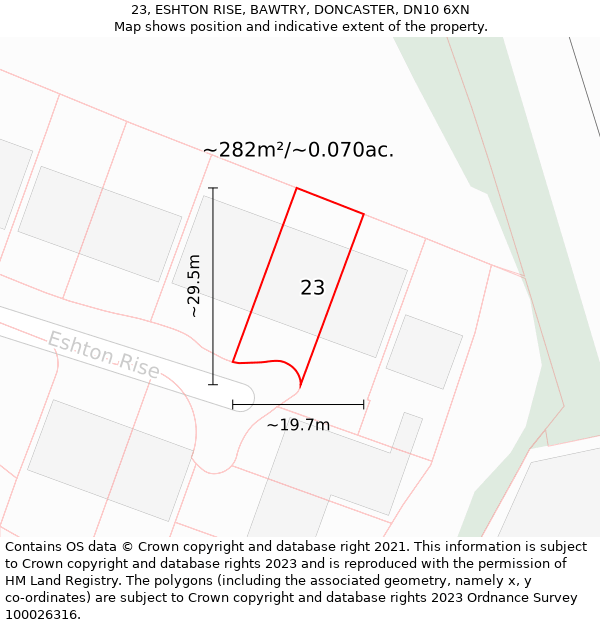 23, ESHTON RISE, BAWTRY, DONCASTER, DN10 6XN: Plot and title map