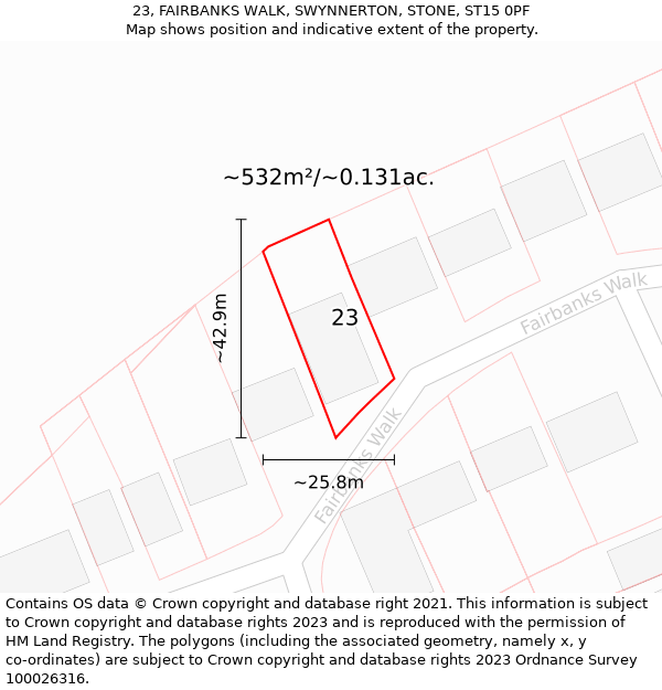 23, FAIRBANKS WALK, SWYNNERTON, STONE, ST15 0PF: Plot and title map