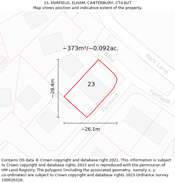 23, FAIRFIELD, ELHAM, CANTERBURY, CT4 6UT: Plot and title map