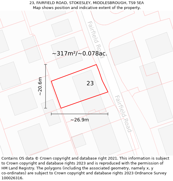 23, FAIRFIELD ROAD, STOKESLEY, MIDDLESBROUGH, TS9 5EA: Plot and title map