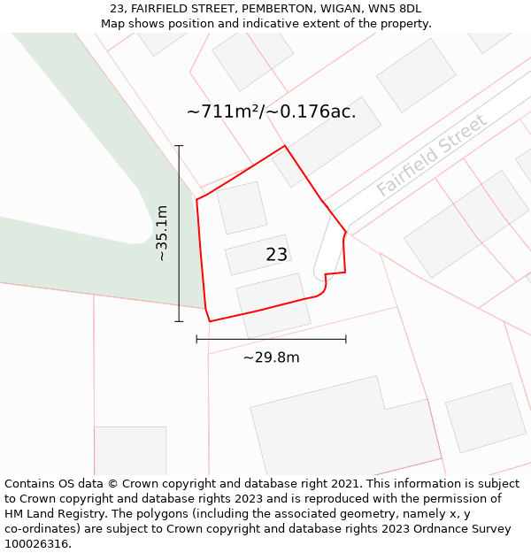 23, FAIRFIELD STREET, PEMBERTON, WIGAN, WN5 8DL: Plot and title map