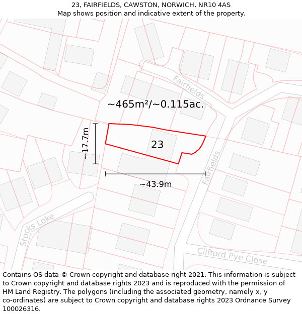 23, FAIRFIELDS, CAWSTON, NORWICH, NR10 4AS: Plot and title map