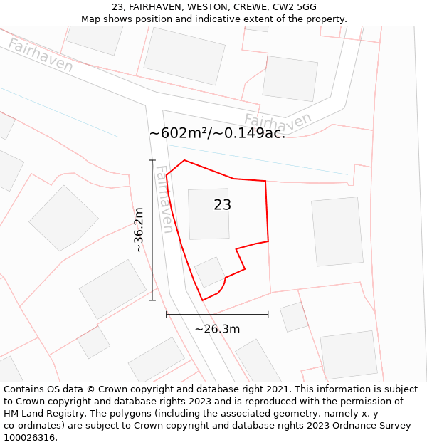 23, FAIRHAVEN, WESTON, CREWE, CW2 5GG: Plot and title map