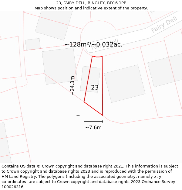 23, FAIRY DELL, BINGLEY, BD16 1PP: Plot and title map