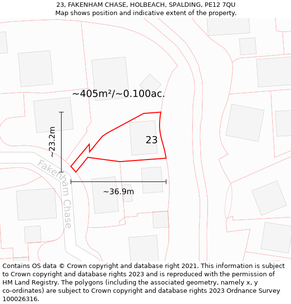 23, FAKENHAM CHASE, HOLBEACH, SPALDING, PE12 7QU: Plot and title map