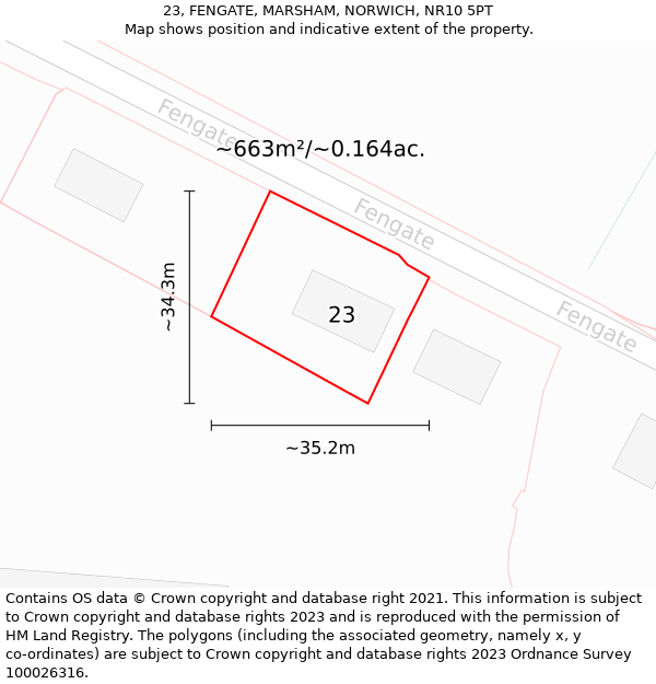 23, FENGATE, MARSHAM, NORWICH, NR10 5PT: Plot and title map