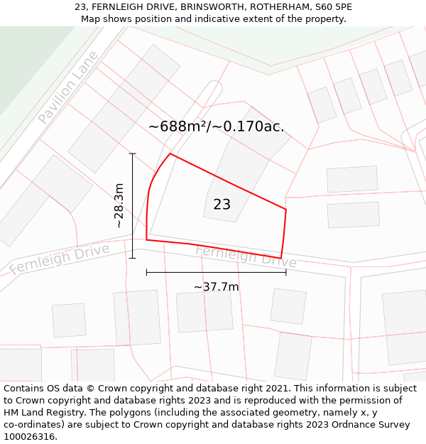 23, FERNLEIGH DRIVE, BRINSWORTH, ROTHERHAM, S60 5PE: Plot and title map