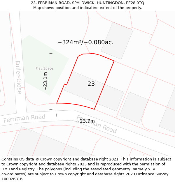 23, FERRIMAN ROAD, SPALDWICK, HUNTINGDON, PE28 0TQ: Plot and title map