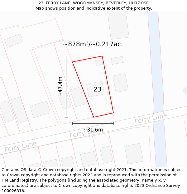 23, FERRY LANE, WOODMANSEY, BEVERLEY, HU17 0SE: Plot and title map