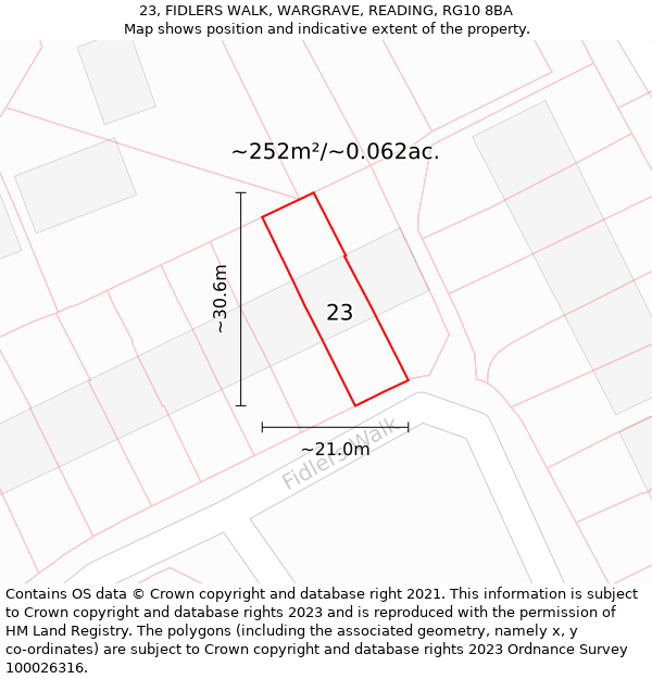 23, FIDLERS WALK, WARGRAVE, READING, RG10 8BA: Plot and title map