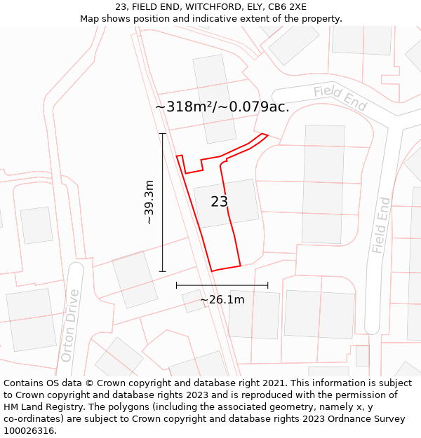 23, FIELD END, WITCHFORD, ELY, CB6 2XE: Plot and title map