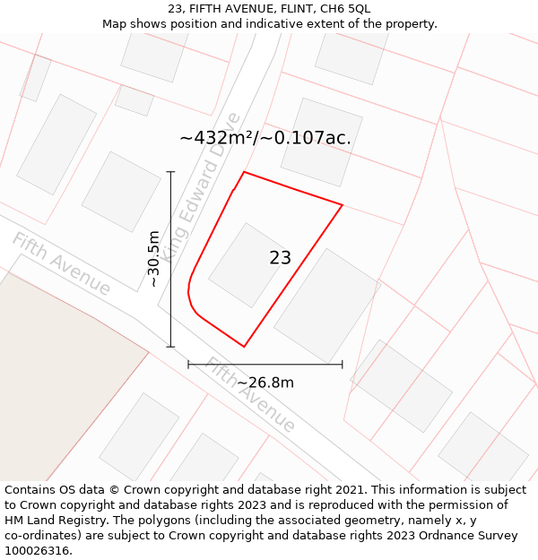 23, FIFTH AVENUE, FLINT, CH6 5QL: Plot and title map