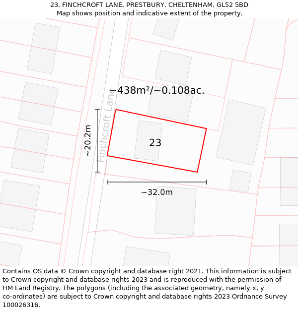 23, FINCHCROFT LANE, PRESTBURY, CHELTENHAM, GL52 5BD: Plot and title map