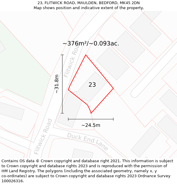 23, FLITWICK ROAD, MAULDEN, BEDFORD, MK45 2DN: Plot and title map