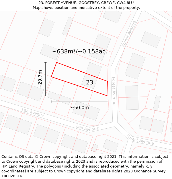 23, FOREST AVENUE, GOOSTREY, CREWE, CW4 8LU: Plot and title map