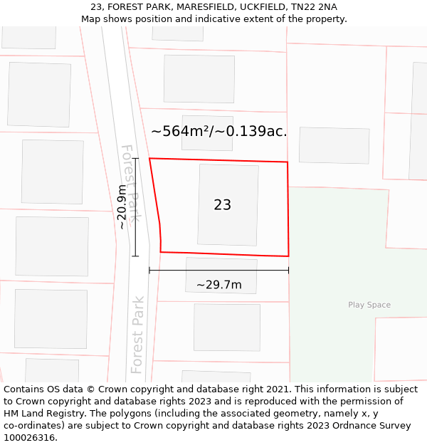 23, FOREST PARK, MARESFIELD, UCKFIELD, TN22 2NA: Plot and title map