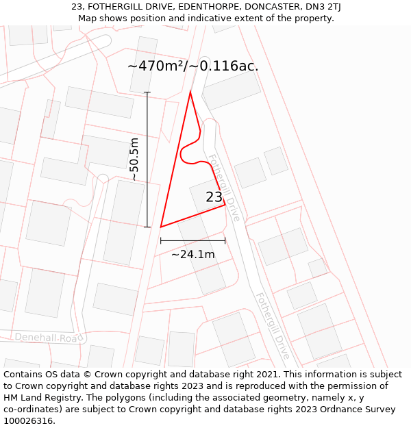 23, FOTHERGILL DRIVE, EDENTHORPE, DONCASTER, DN3 2TJ: Plot and title map