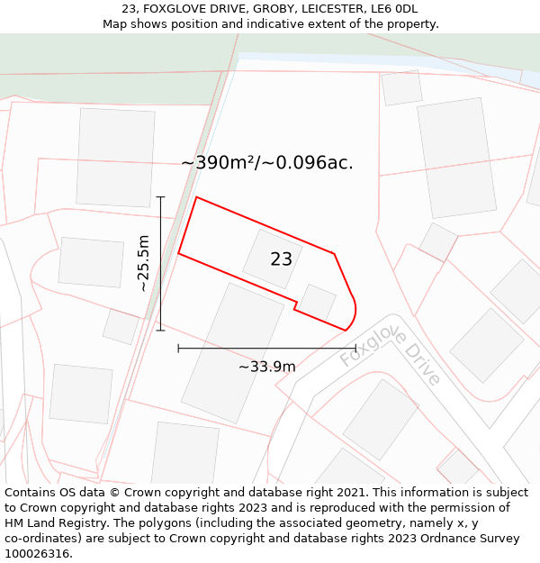 23, FOXGLOVE DRIVE, GROBY, LEICESTER, LE6 0DL: Plot and title map