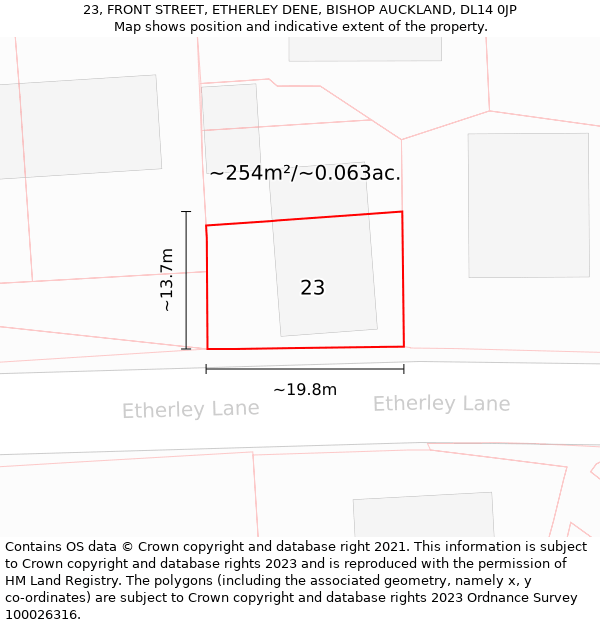 23, FRONT STREET, ETHERLEY DENE, BISHOP AUCKLAND, DL14 0JP: Plot and title map