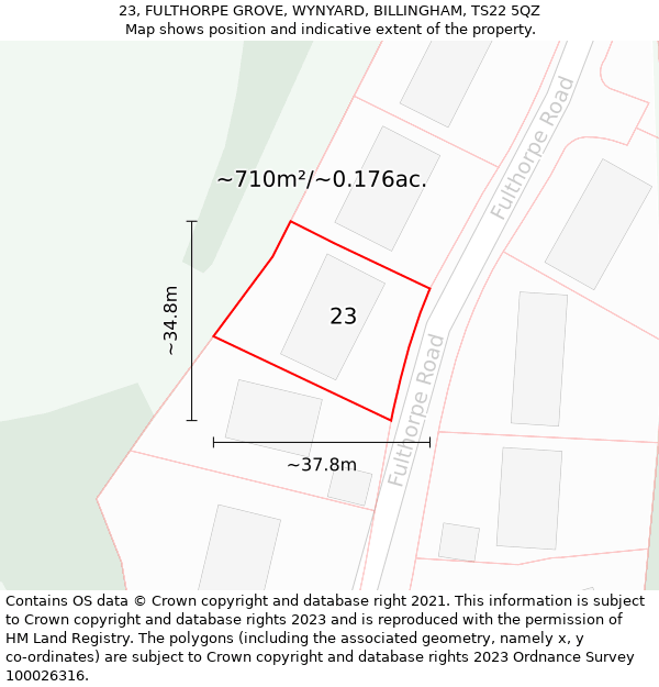 23, FULTHORPE GROVE, WYNYARD, BILLINGHAM, TS22 5QZ: Plot and title map