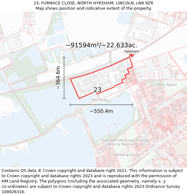 23, FURNACE CLOSE, NORTH HYKEHAM, LINCOLN, LN6 9ZR: Plot and title map