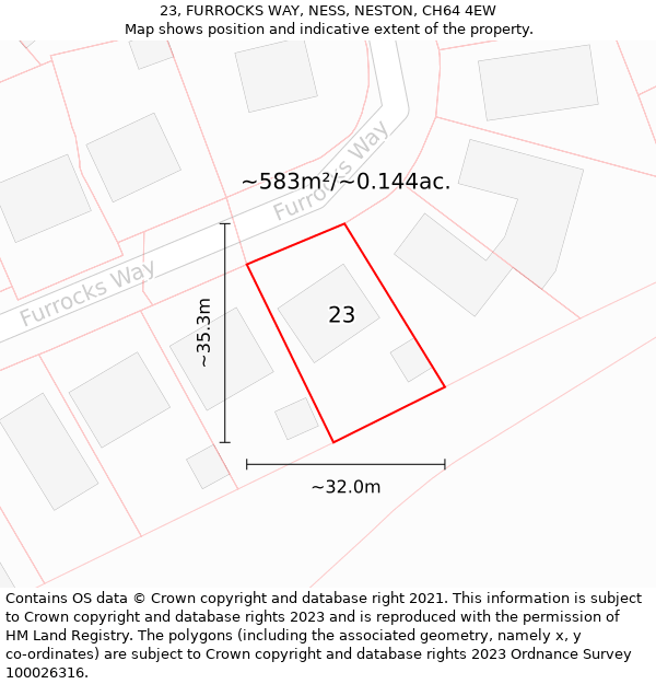 23, FURROCKS WAY, NESS, NESTON, CH64 4EW: Plot and title map