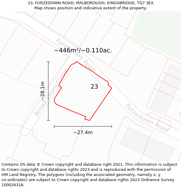 23, FURZEDOWN ROAD, MALBOROUGH, KINGSBRIDGE, TQ7 3EX: Plot and title map