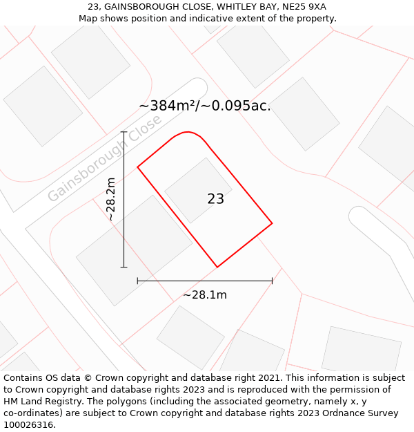 23, GAINSBOROUGH CLOSE, WHITLEY BAY, NE25 9XA: Plot and title map