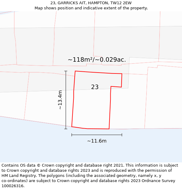 23, GARRICKS AIT, HAMPTON, TW12 2EW: Plot and title map