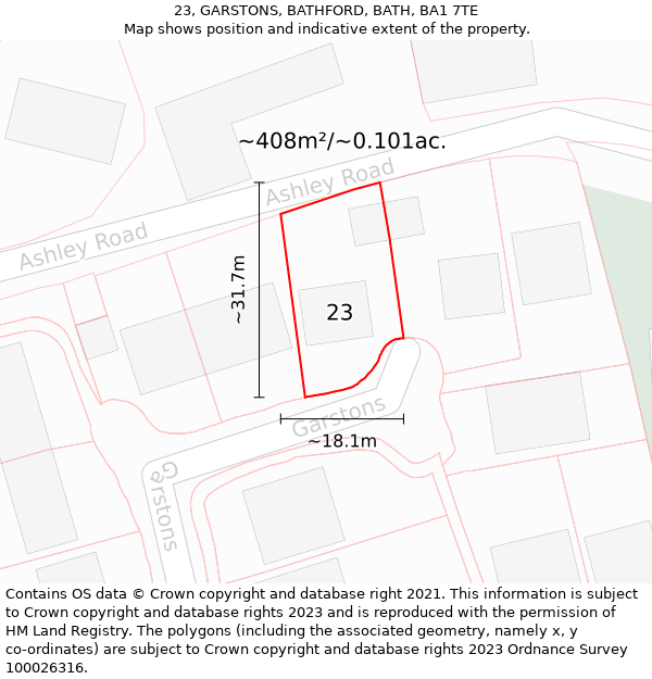 23, GARSTONS, BATHFORD, BATH, BA1 7TE: Plot and title map