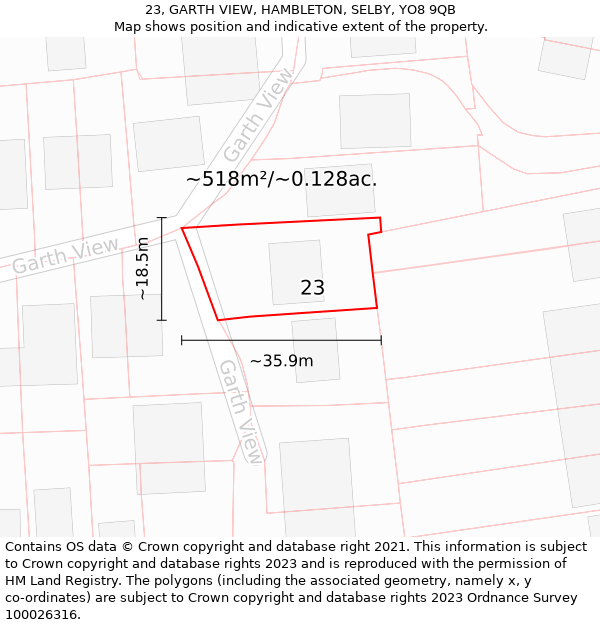23, GARTH VIEW, HAMBLETON, SELBY, YO8 9QB: Plot and title map