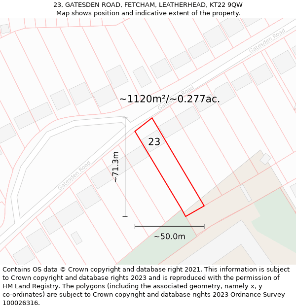 23, GATESDEN ROAD, FETCHAM, LEATHERHEAD, KT22 9QW: Plot and title map