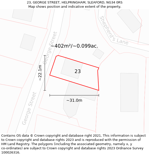 23, GEORGE STREET, HELPRINGHAM, SLEAFORD, NG34 0RS: Plot and title map