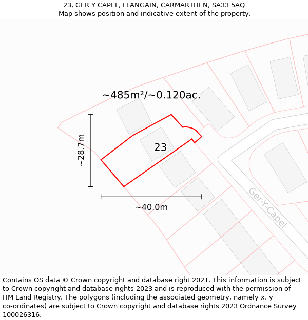 23, GER Y CAPEL, LLANGAIN, CARMARTHEN, SA33 5AQ: Plot and title map