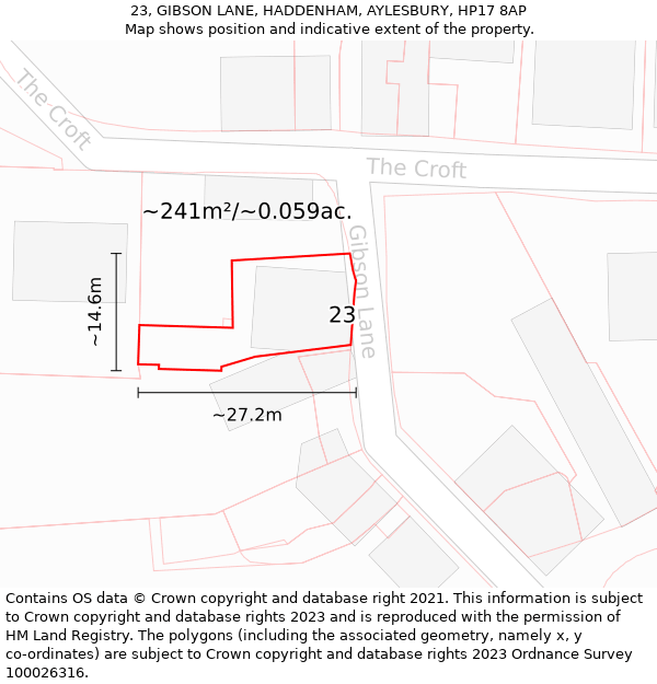 23, GIBSON LANE, HADDENHAM, AYLESBURY, HP17 8AP: Plot and title map