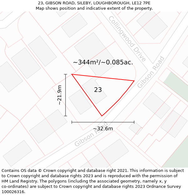 23, GIBSON ROAD, SILEBY, LOUGHBOROUGH, LE12 7PE: Plot and title map