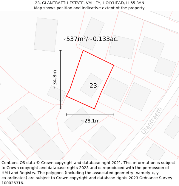 23, GLANTRAETH ESTATE, VALLEY, HOLYHEAD, LL65 3AN: Plot and title map