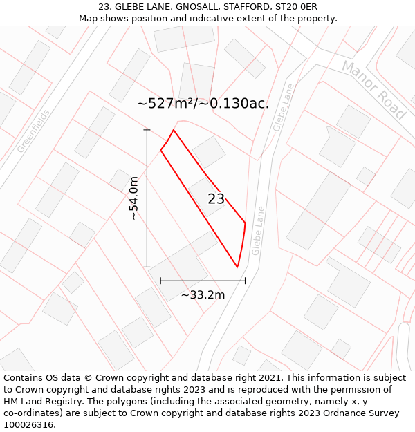 23, GLEBE LANE, GNOSALL, STAFFORD, ST20 0ER: Plot and title map