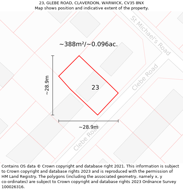 23, GLEBE ROAD, CLAVERDON, WARWICK, CV35 8NX: Plot and title map