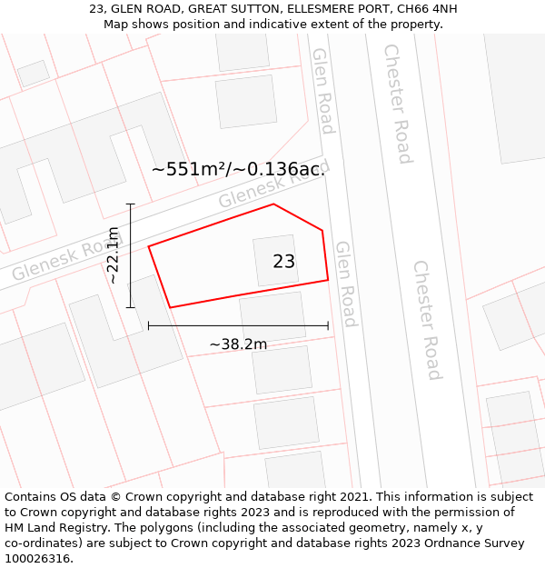 23, GLEN ROAD, GREAT SUTTON, ELLESMERE PORT, CH66 4NH: Plot and title map