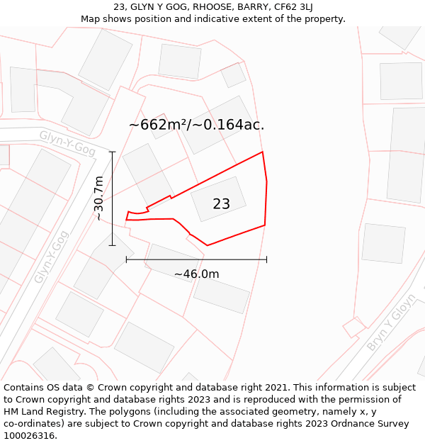 23, GLYN Y GOG, RHOOSE, BARRY, CF62 3LJ: Plot and title map