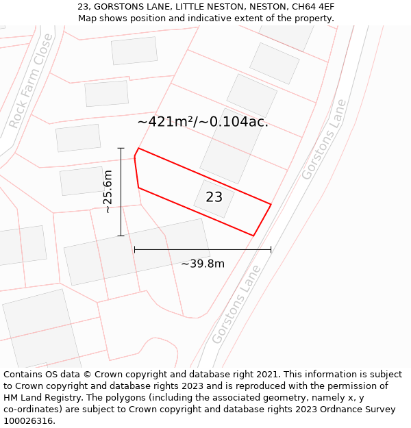 23, GORSTONS LANE, LITTLE NESTON, NESTON, CH64 4EF: Plot and title map