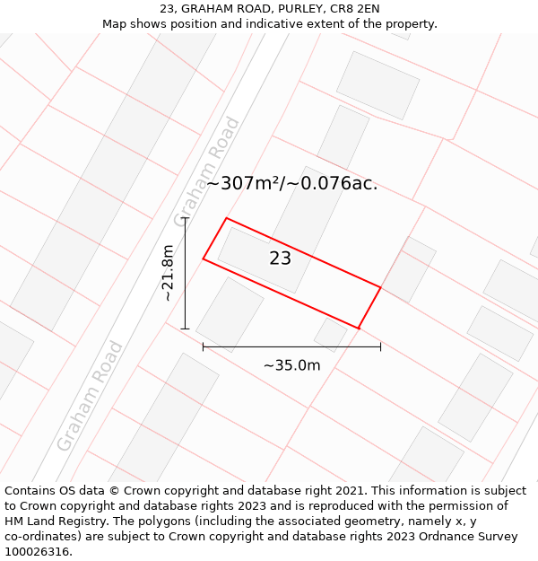 23, GRAHAM ROAD, PURLEY, CR8 2EN: Plot and title map