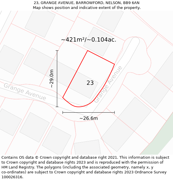 23, GRANGE AVENUE, BARROWFORD, NELSON, BB9 6AN: Plot and title map