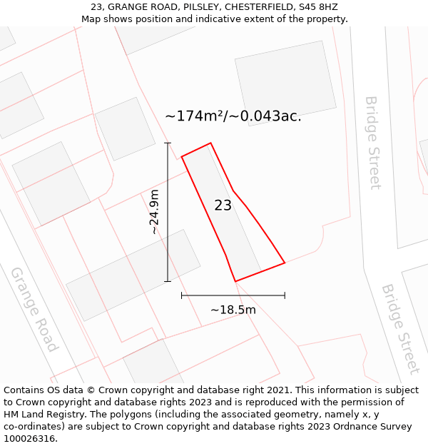 23, GRANGE ROAD, PILSLEY, CHESTERFIELD, S45 8HZ: Plot and title map
