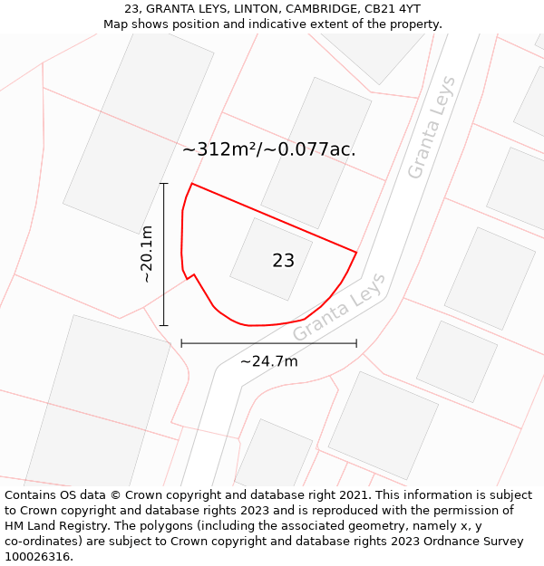 23, GRANTA LEYS, LINTON, CAMBRIDGE, CB21 4YT: Plot and title map