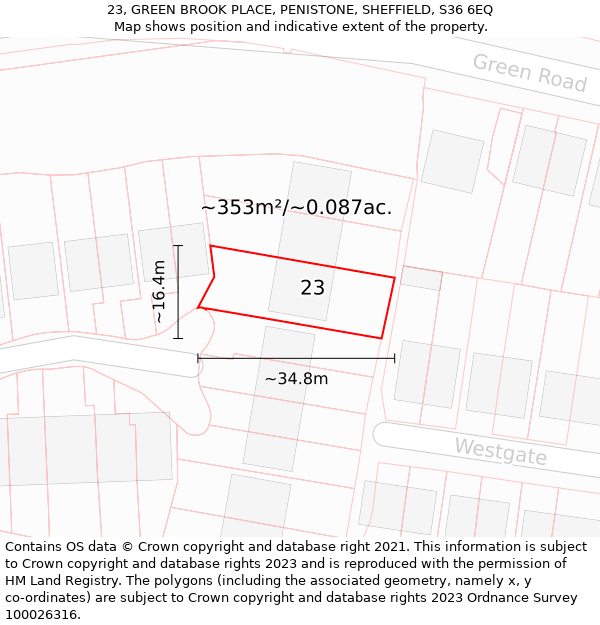 23, GREEN BROOK PLACE, PENISTONE, SHEFFIELD, S36 6EQ: Plot and title map