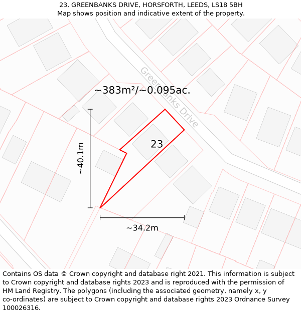 23, GREENBANKS DRIVE, HORSFORTH, LEEDS, LS18 5BH: Plot and title map