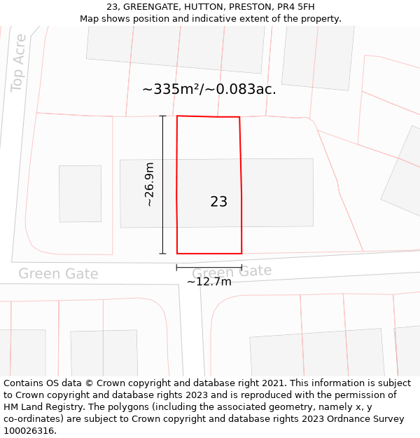 23, GREENGATE, HUTTON, PRESTON, PR4 5FH: Plot and title map