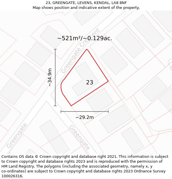 23, GREENGATE, LEVENS, KENDAL, LA8 8NF: Plot and title map